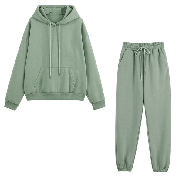 Fleece Tracksuits Women Two Pieces Set Hooded